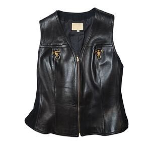 VTG Alberto Makali Women's Biker Leather Vest Wool Lined Gold Tone Ram 12
